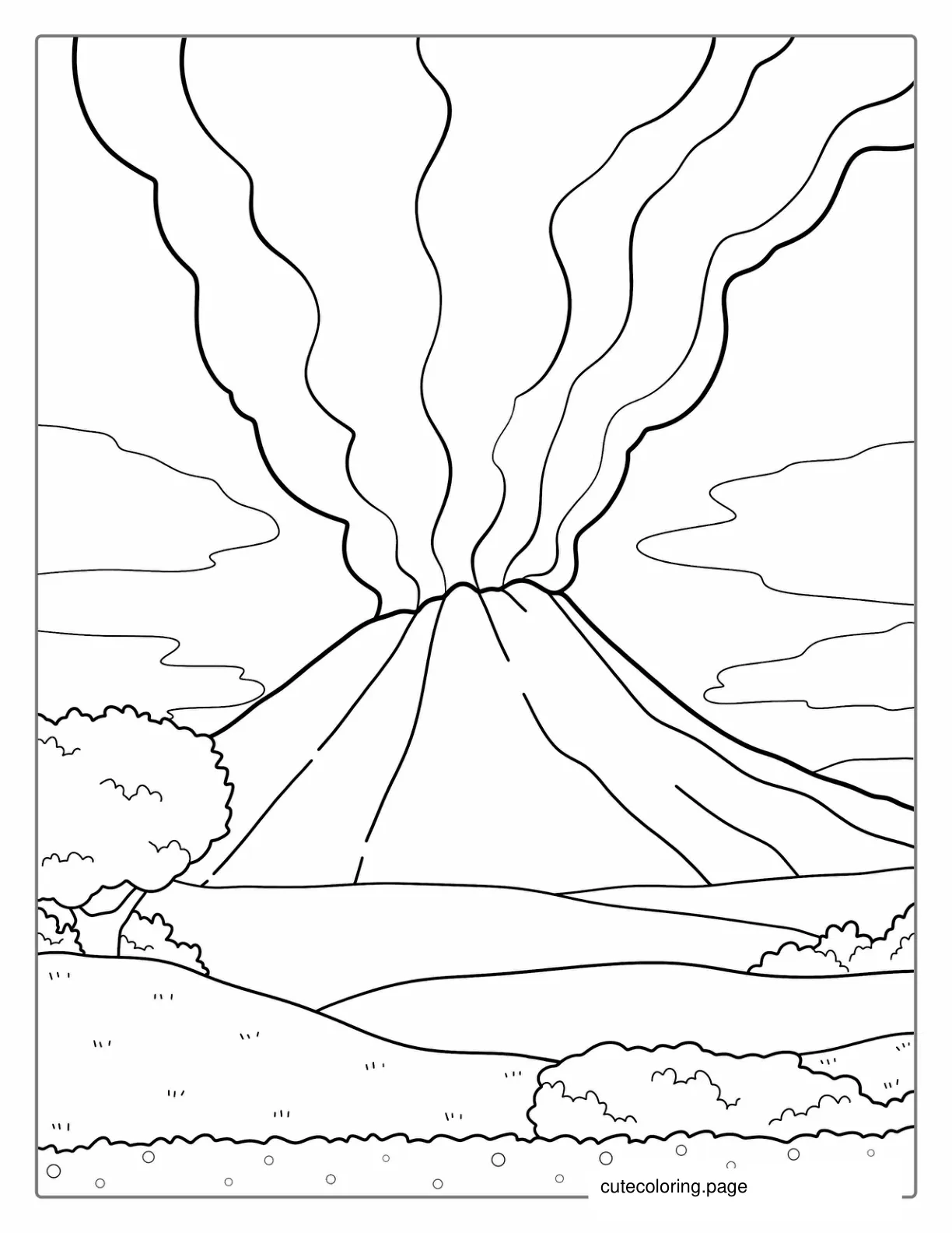 Easy Outline Of a Volcano Erupting For Kids coloring page