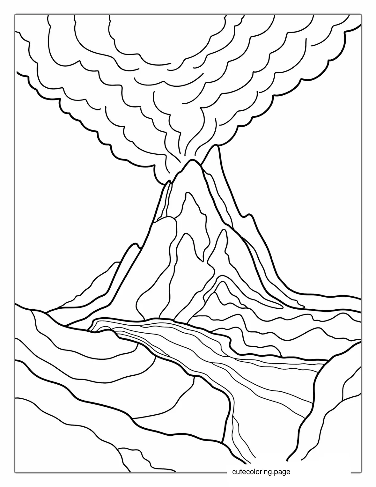 Hawaiian Volcano With Lava Flowing Out To Color coloring page