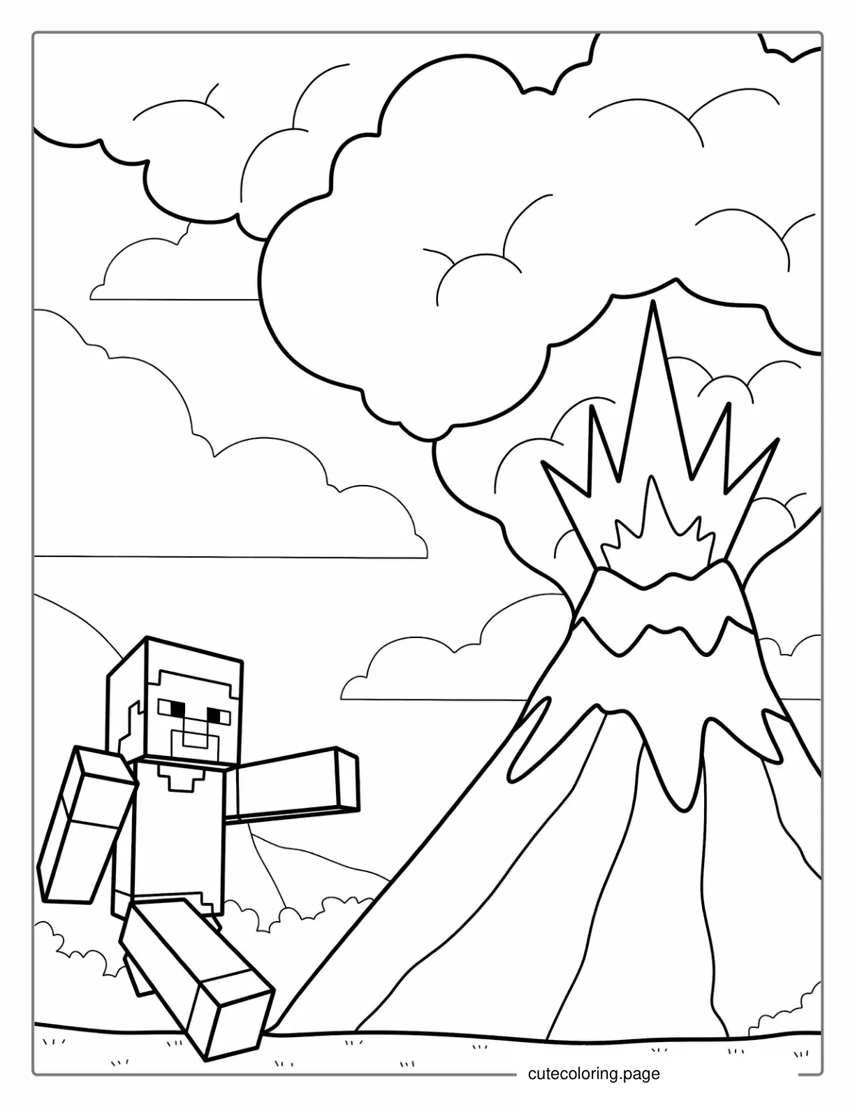 Minecraft Volcano Coloring Picture For Kids coloring page