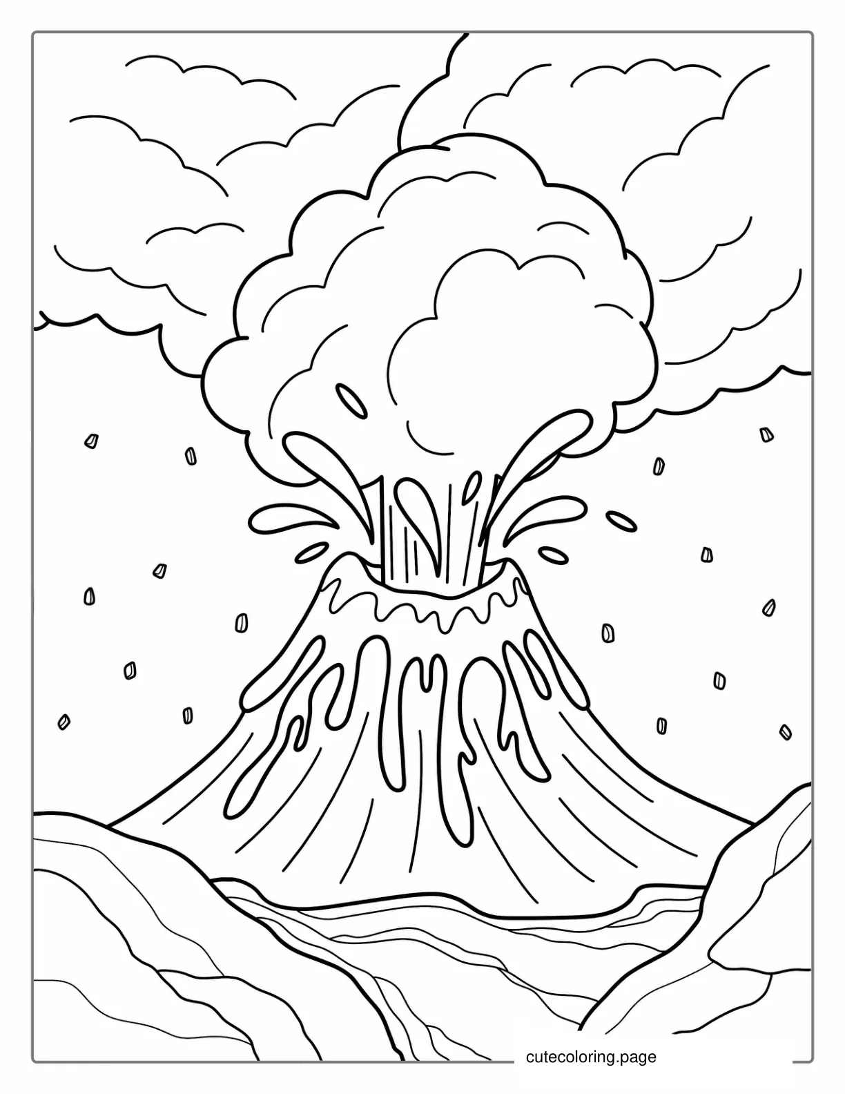 Realistic Volcano Eruption Wit Smoke Rock And Ash coloring page