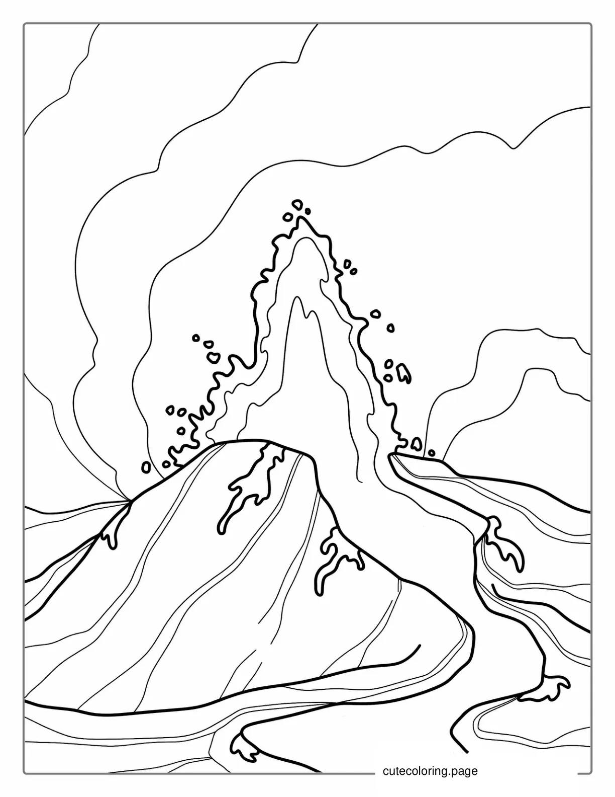 Realistic Volcano With Crater And Flowing Lava coloring page