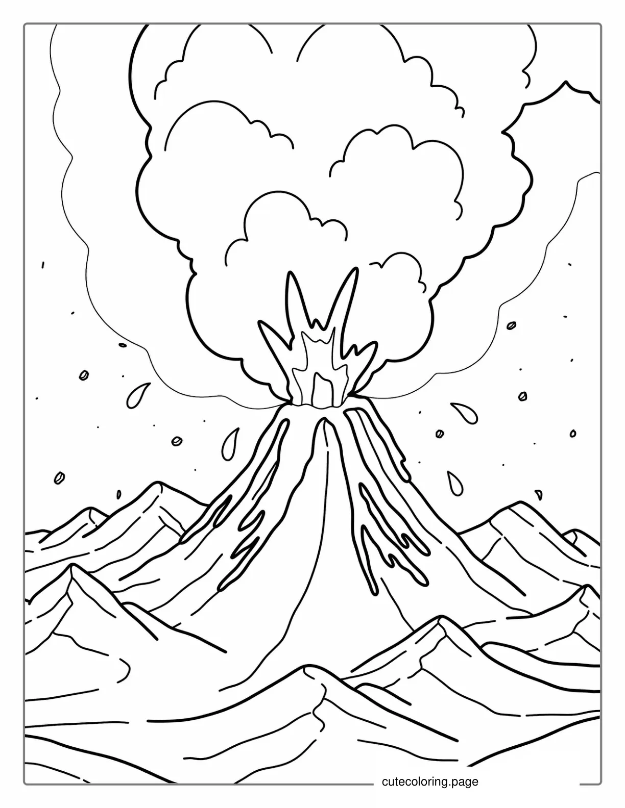 Rocky Mountain Volcano Erupting Coloring Picture coloring page