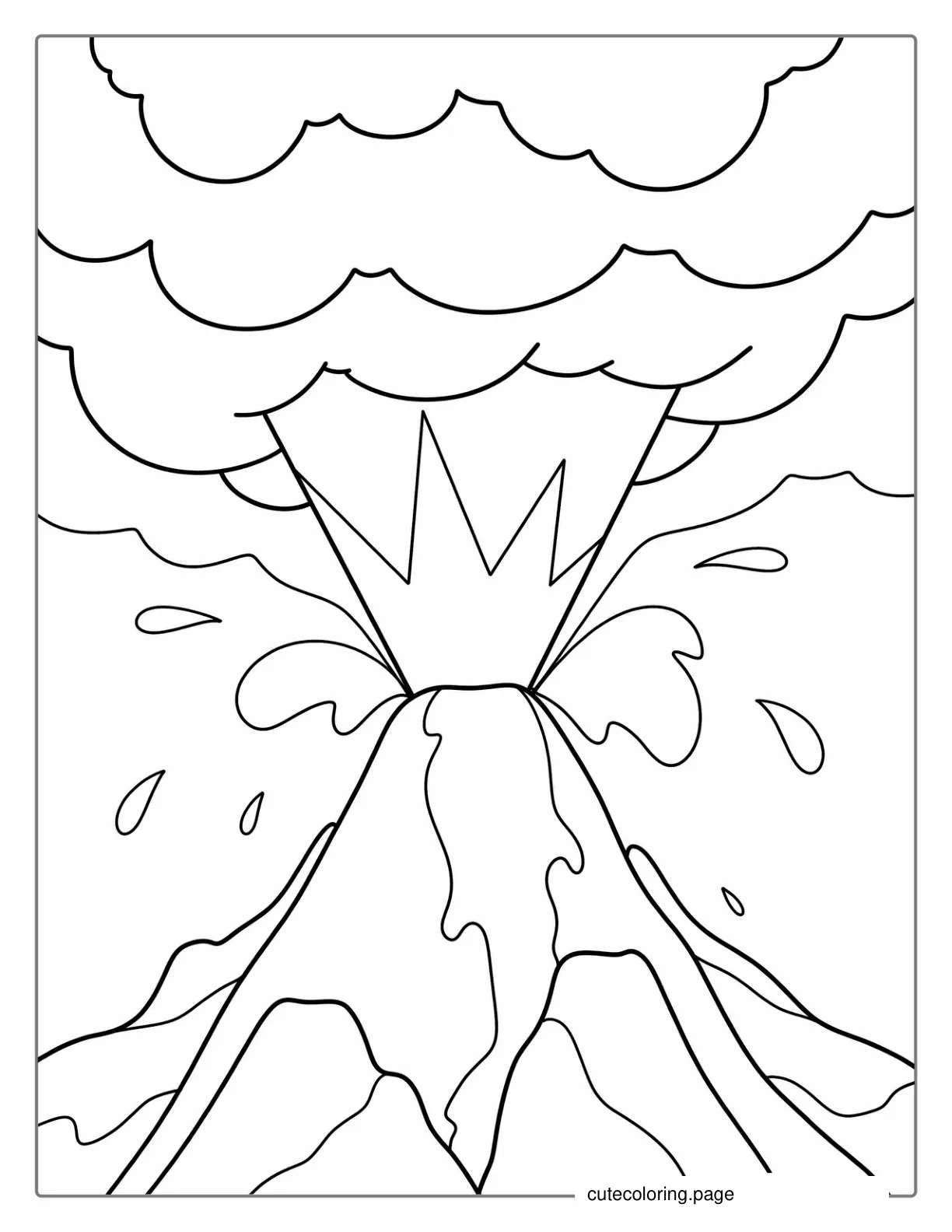 Simple Outline Of a Volcano Erupting With Lava To Color coloring page