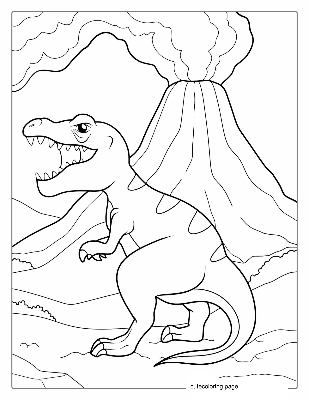 Volcano Eruption With Dinosaur To Color coloring page