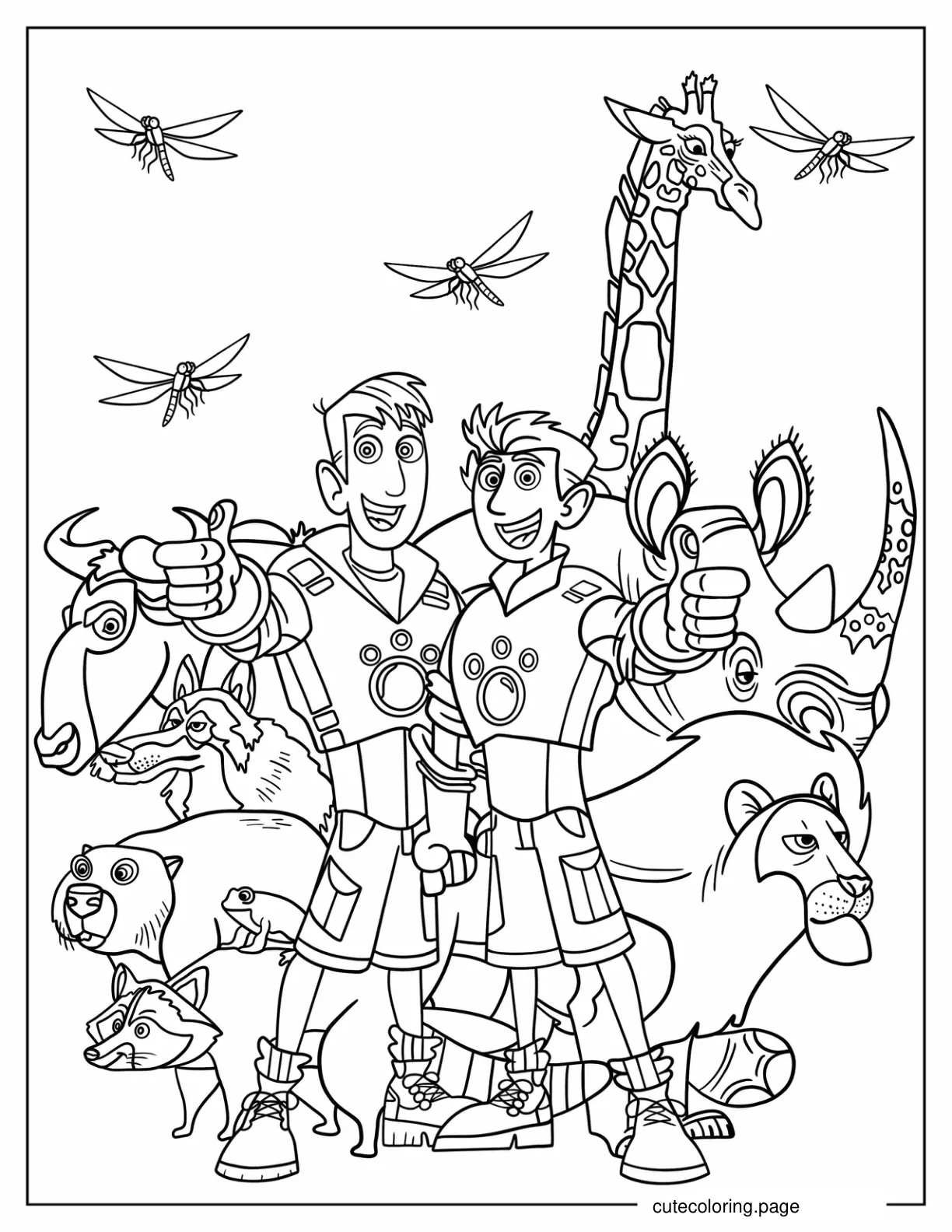 Chris And Martin Kratt With Jungle Animals coloring page