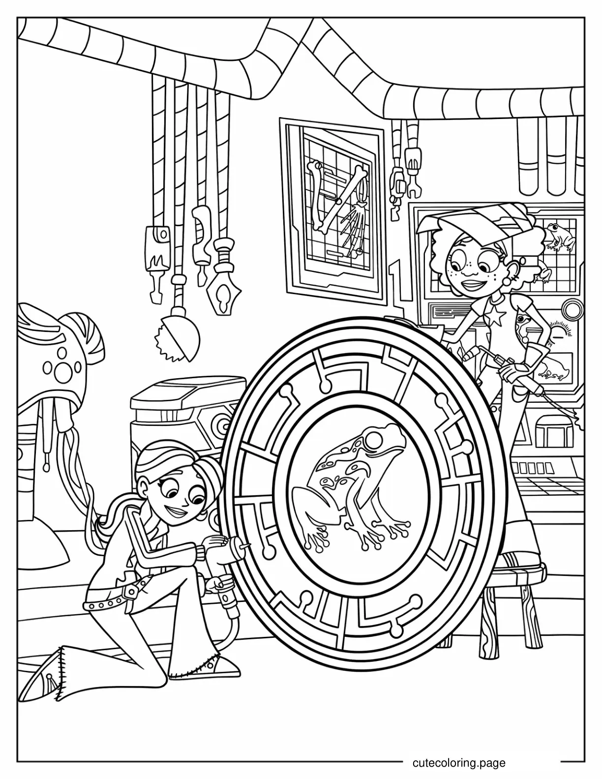 Detailed Koki And Aviva Working Coloring Sheet coloring page