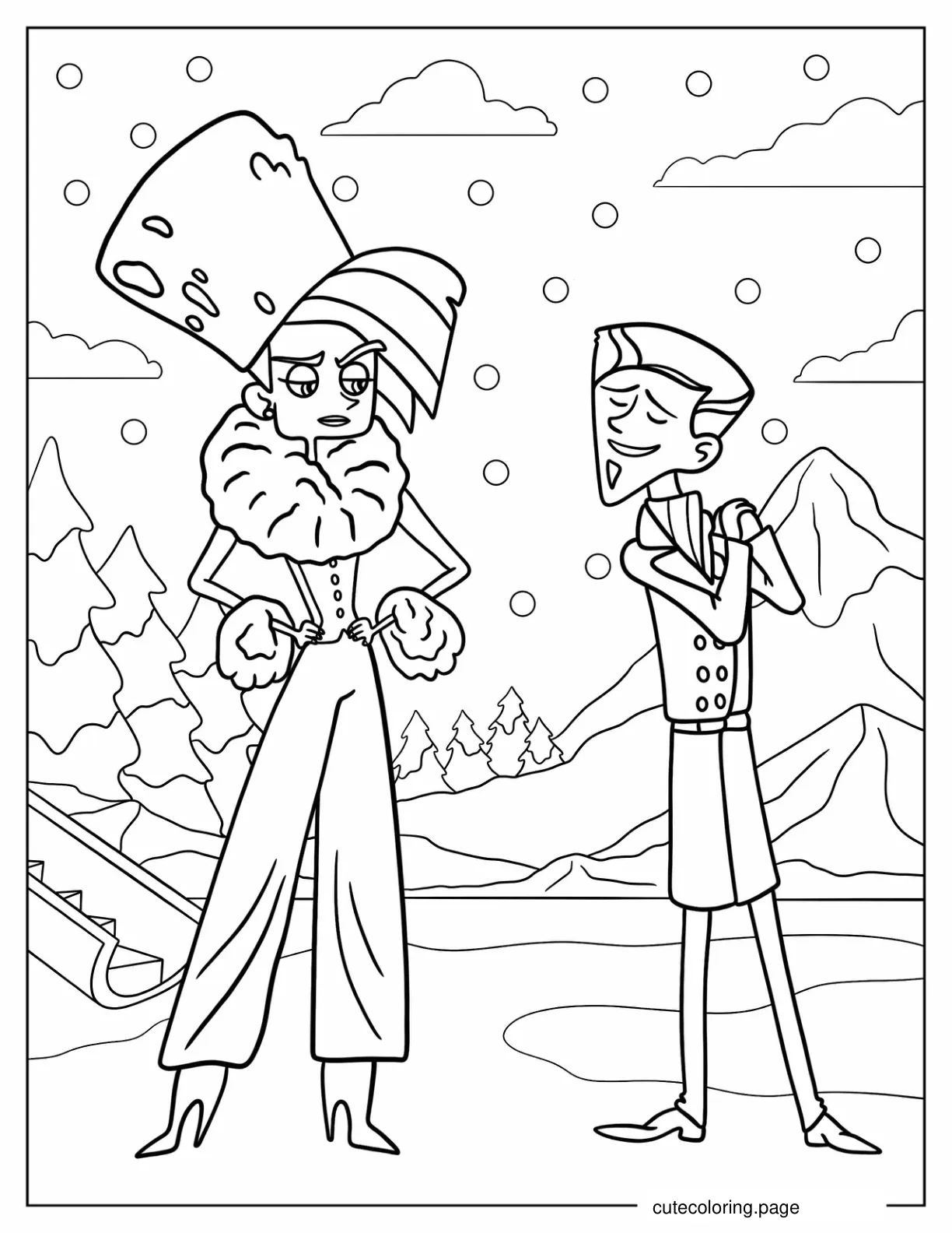 Donita Donata Frowning At Zach Varmitech In The Snow coloring page