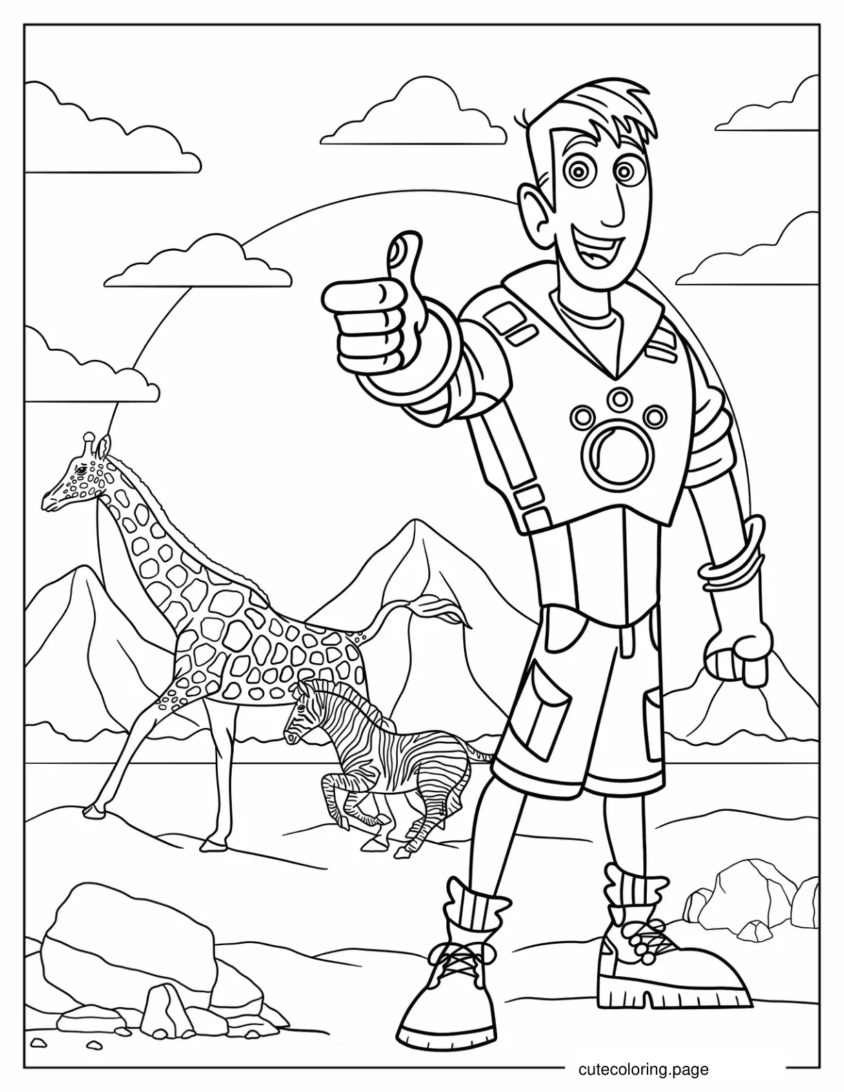 Martin Kratt With Giraffe In Background Coloring Sheet coloring page