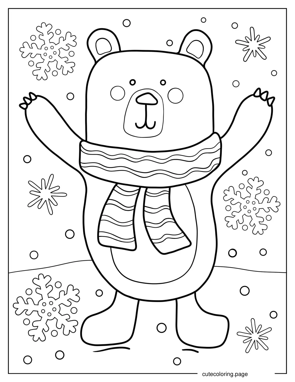 Cartoon Bear With Paws Up In Winter coloring page