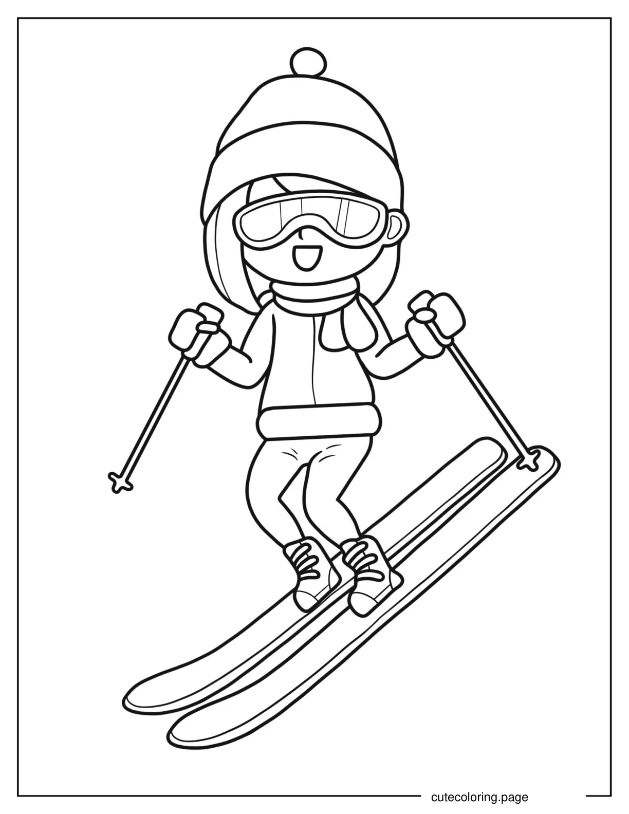 Chibi Girl Skiing Coloring In For Preschoolers coloring page