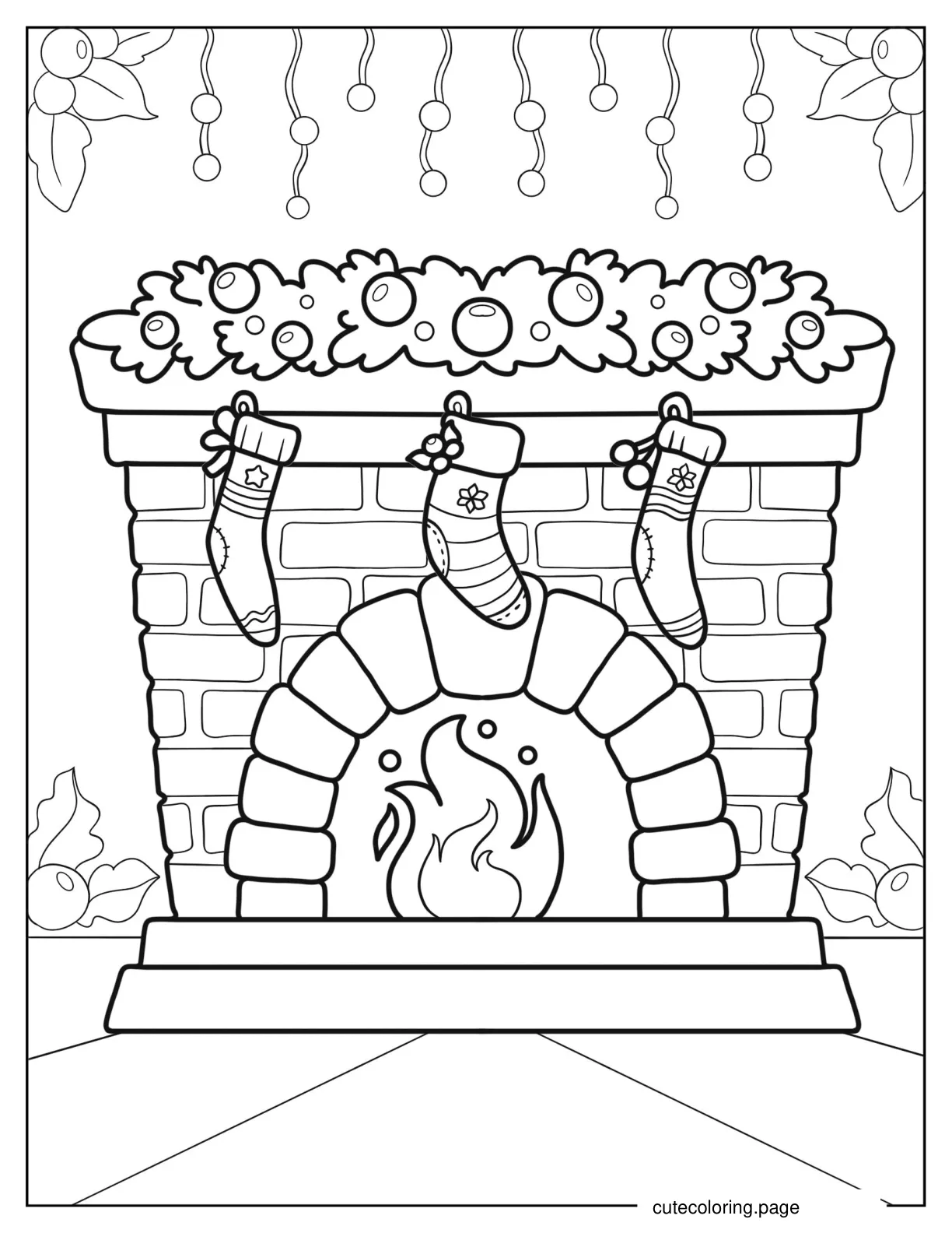 Christmas Fireplace With Garland And Stockings coloring page