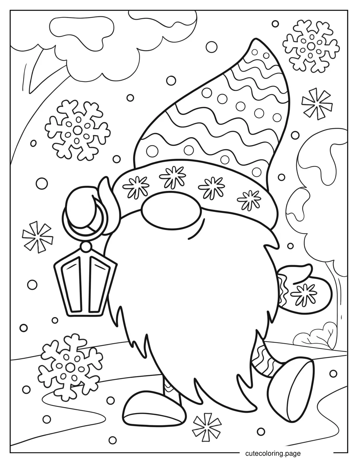 Christmas Gnome In Winter Coloring Page coloring page