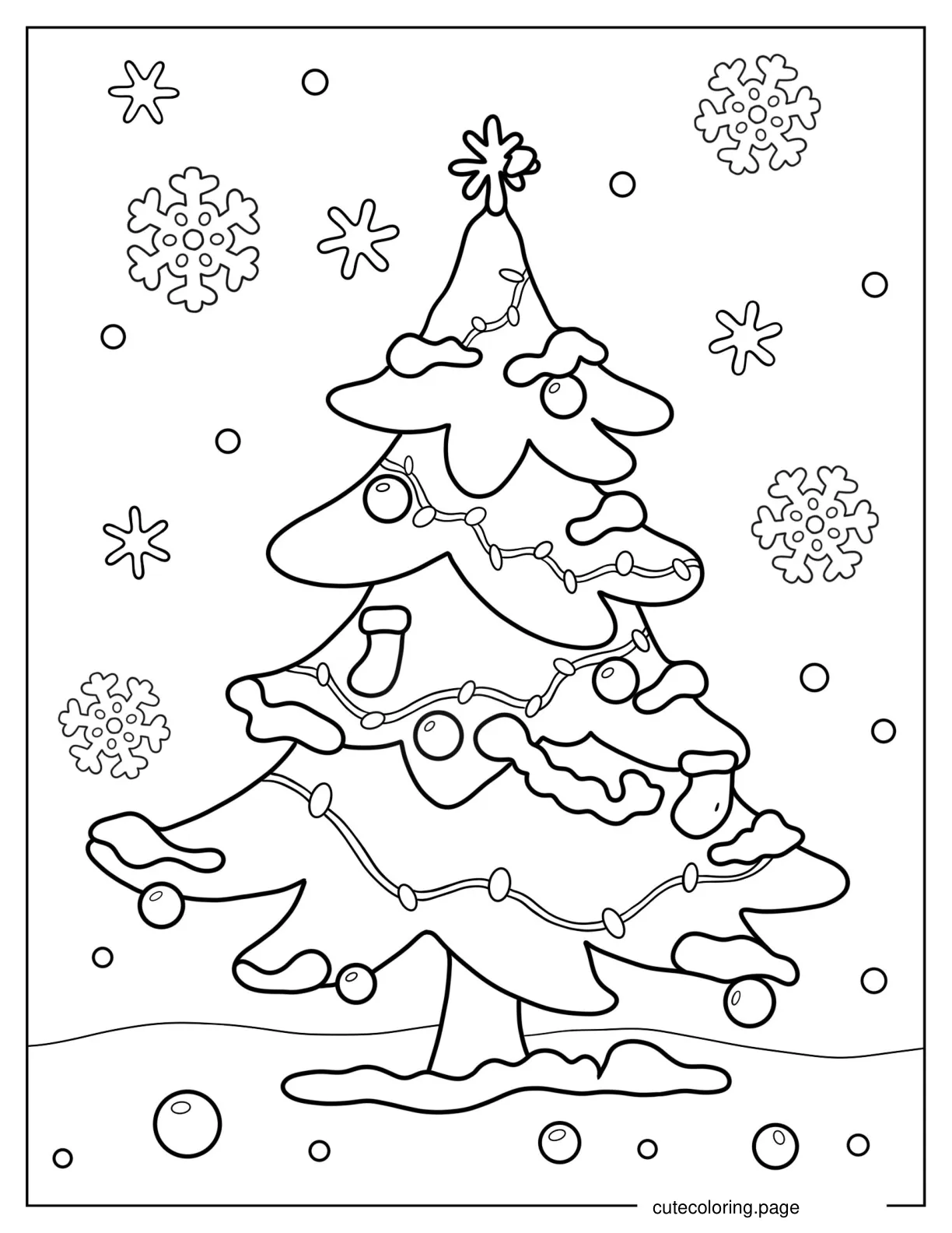 Christmas Tree With Snow Coloring In For Kids coloring page