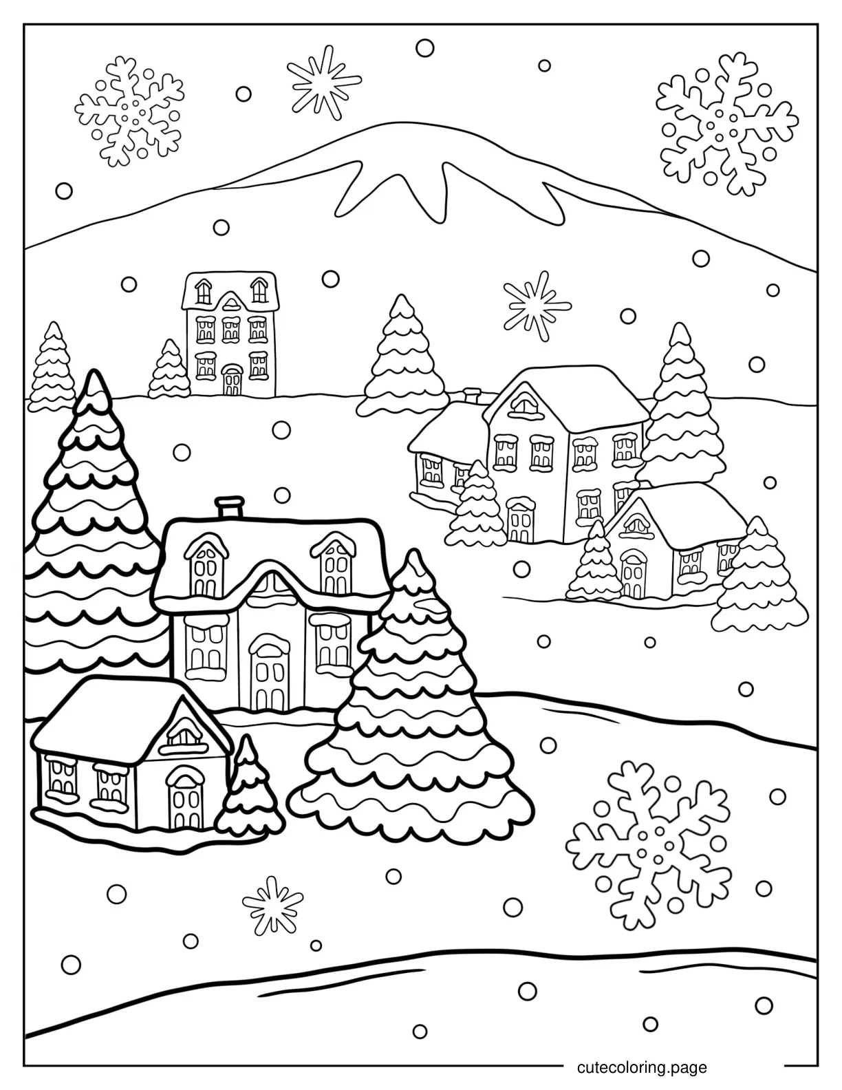 Coloring Page Of Winter Landscape With Houses coloring page