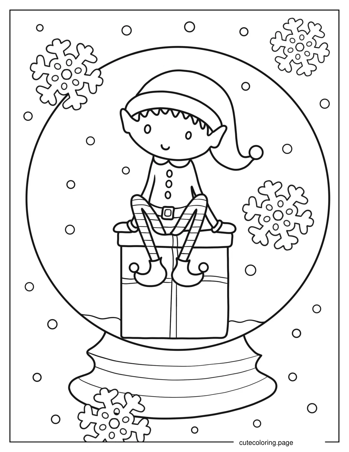 Coloring Page Of Winter Snow Globe With Elf coloring page