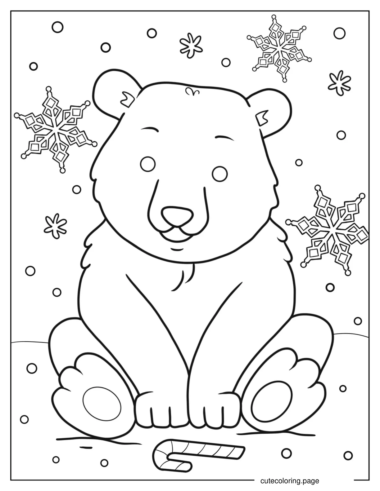 Coloring Sheet Of Polar Bear Cub Playing In Snow coloring page