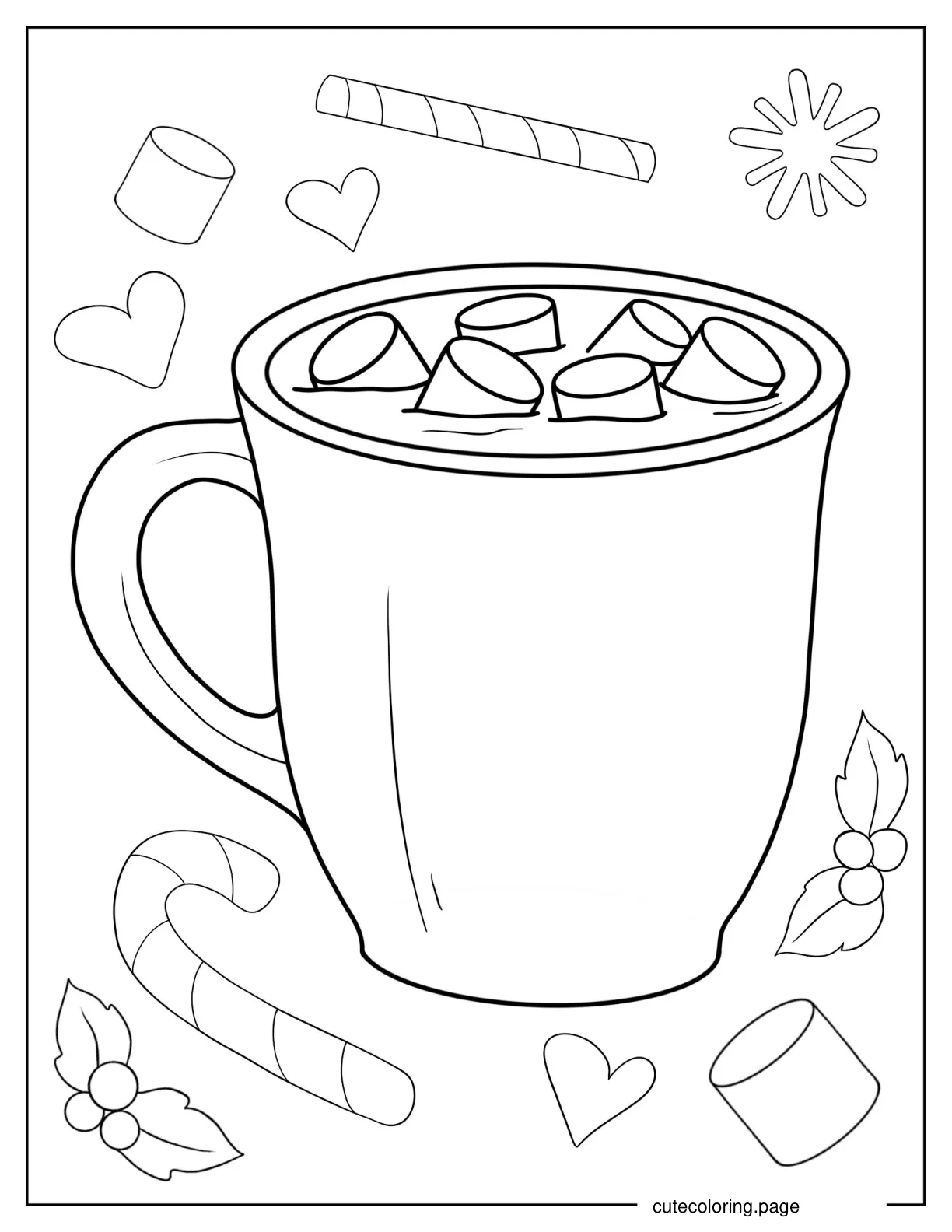 Cup Of Hot Chocolate In Winter Coloring Sheet coloring page