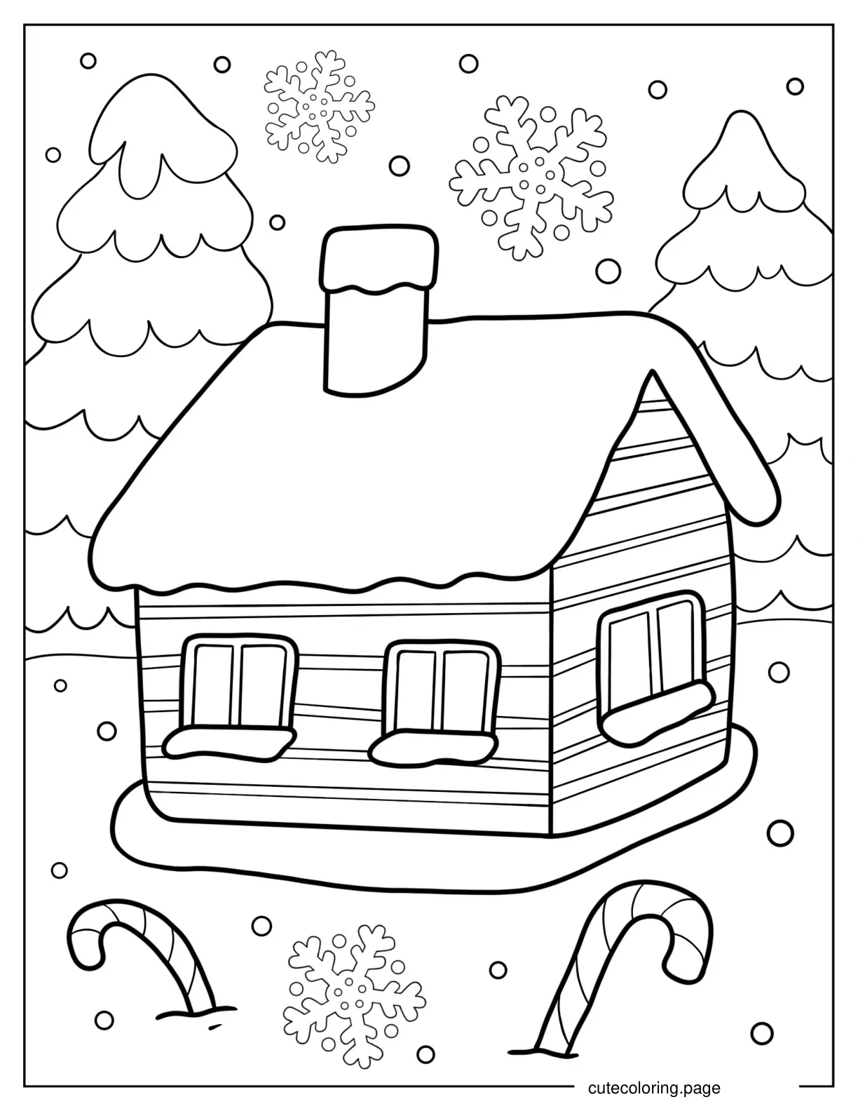 Cute Cottage In Winter Coloring Sheet coloring page