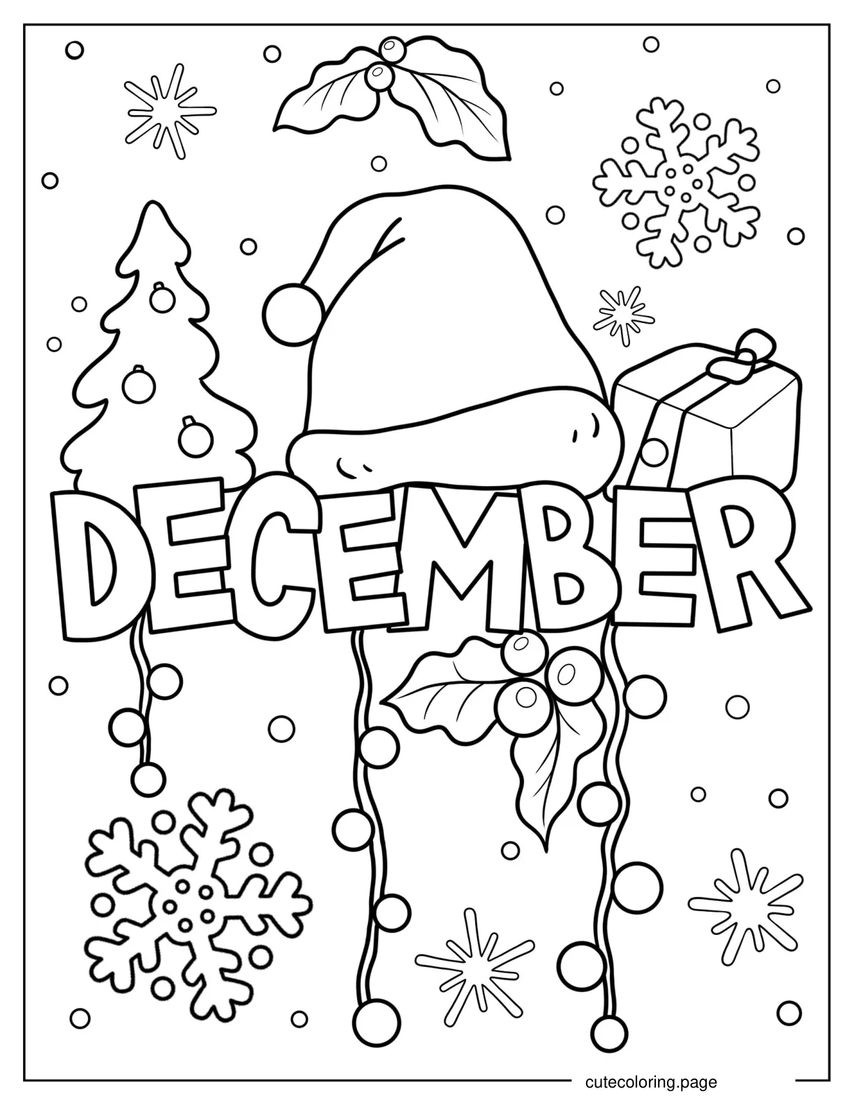 December Winter With Christmas Elements coloring page