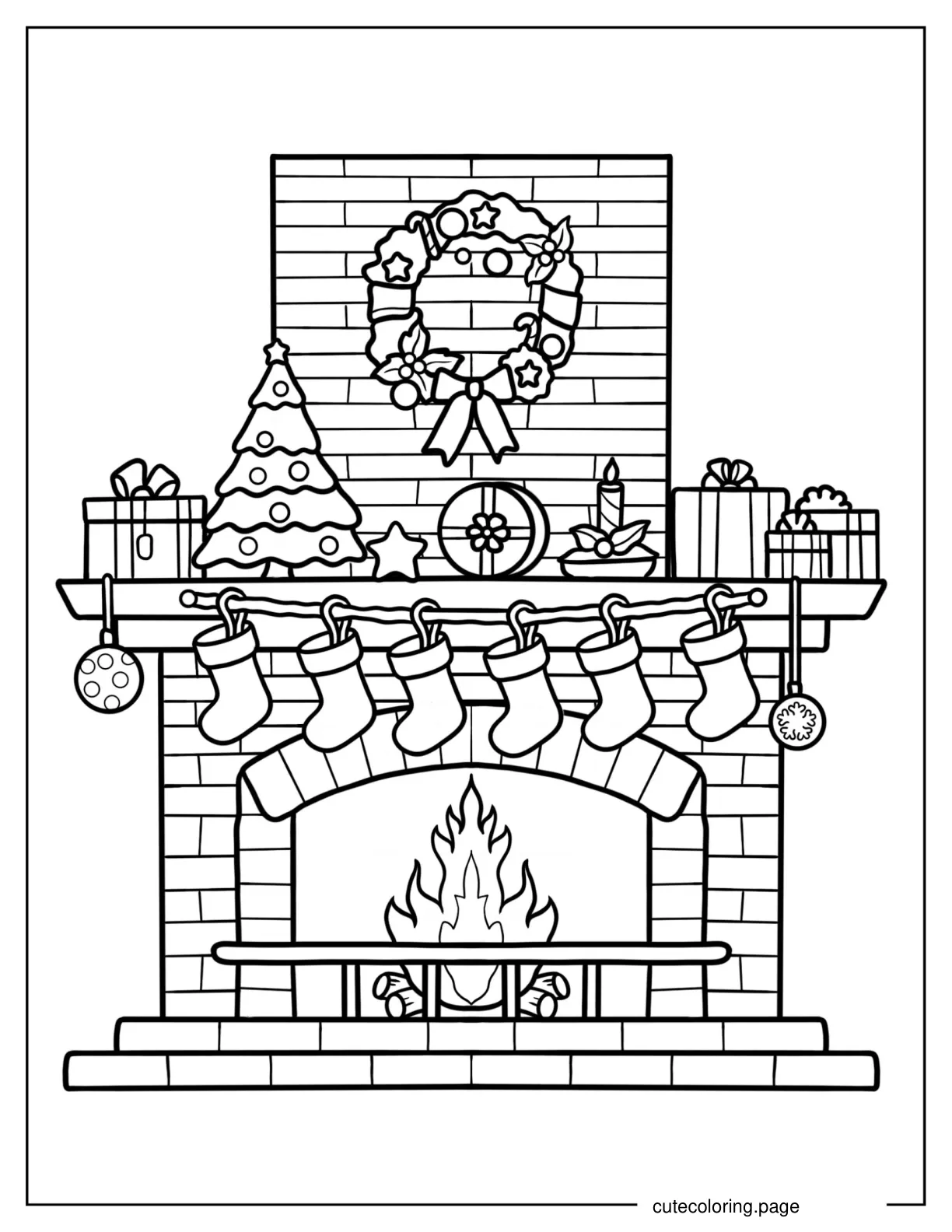 Fireplace With Christmas Ornaments coloring page