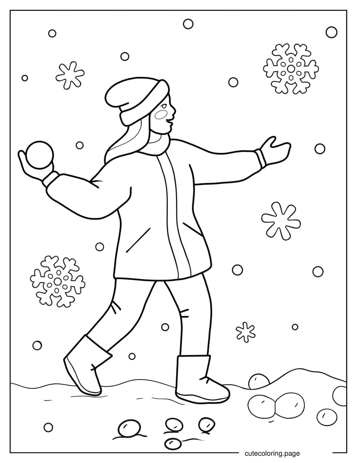 Girl In Snowball Fight Coloring Sheet coloring page