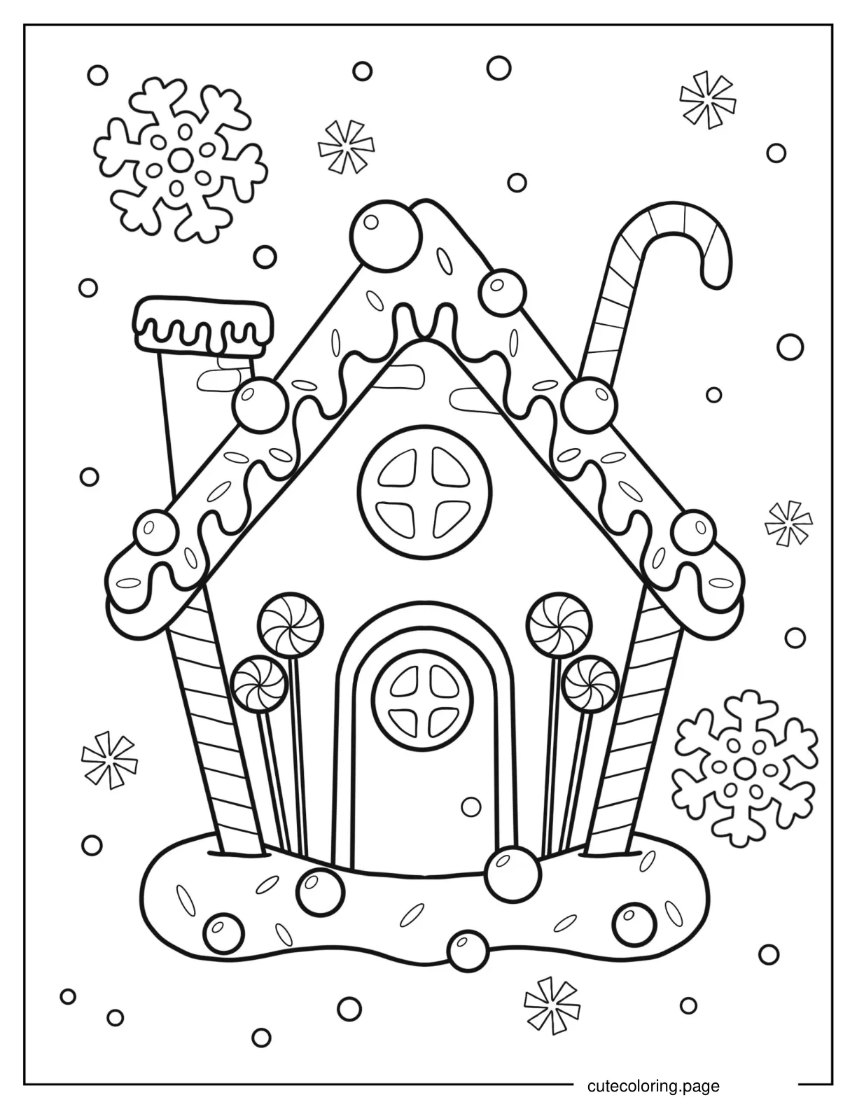 Kawaii Gingerbread House With Snow Coloring Sheet coloring page