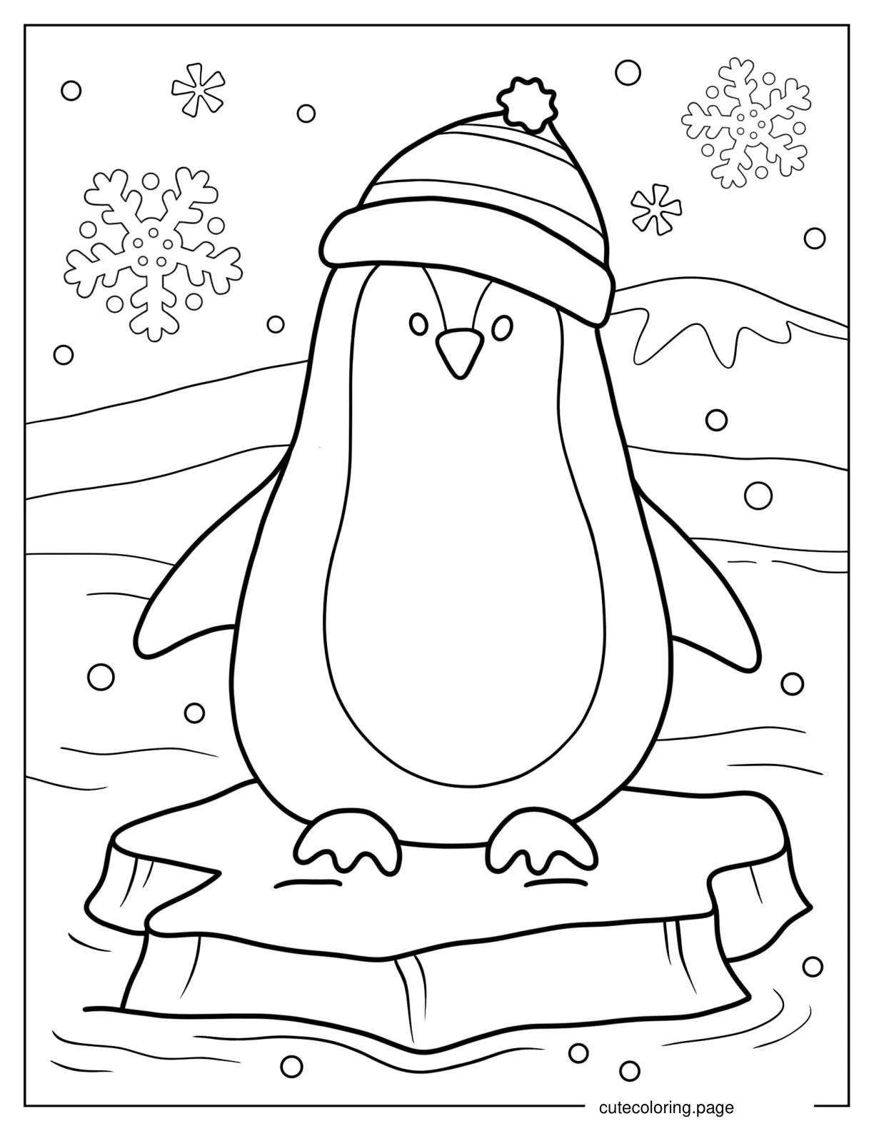 Kawaii Penguin Wearing Beanie In Winter Coloring In For Preschoolers coloring page