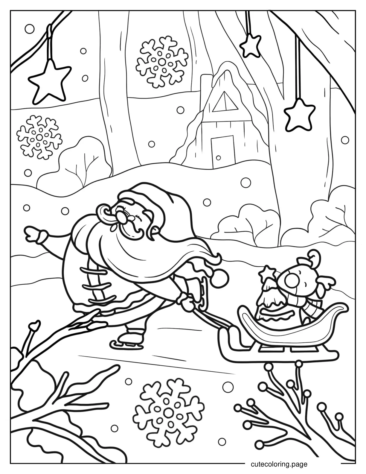 Kawaii Santa Skating With Rudolph coloring page