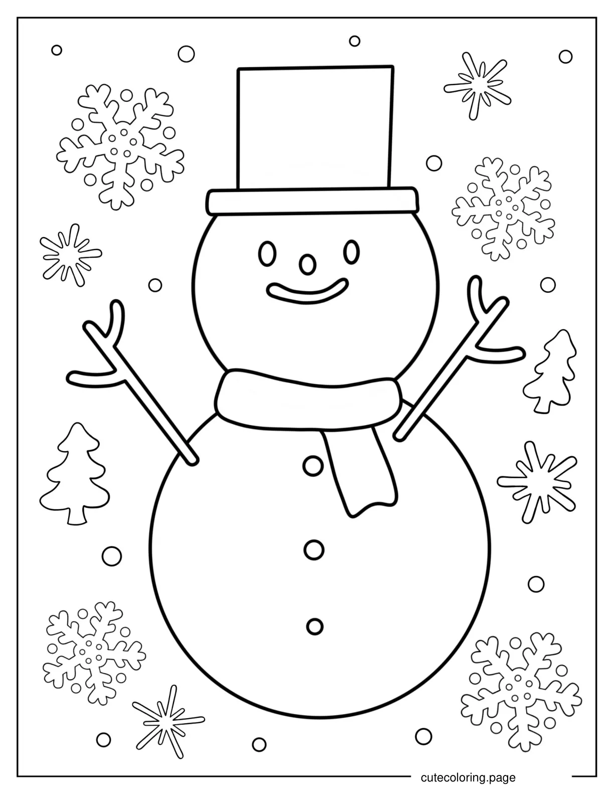 Kawaii Snowman Coloring Sheet For Preschoolers coloring page