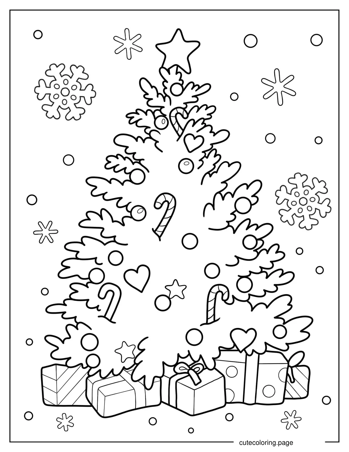 Large Christmas Tree With Presents Coloring In coloring page