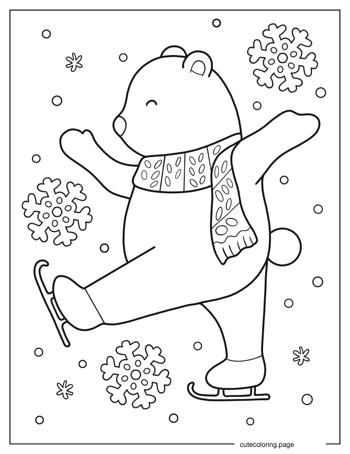 Polar Bear Ice Skating In Winter Coloring In For Kids coloring page