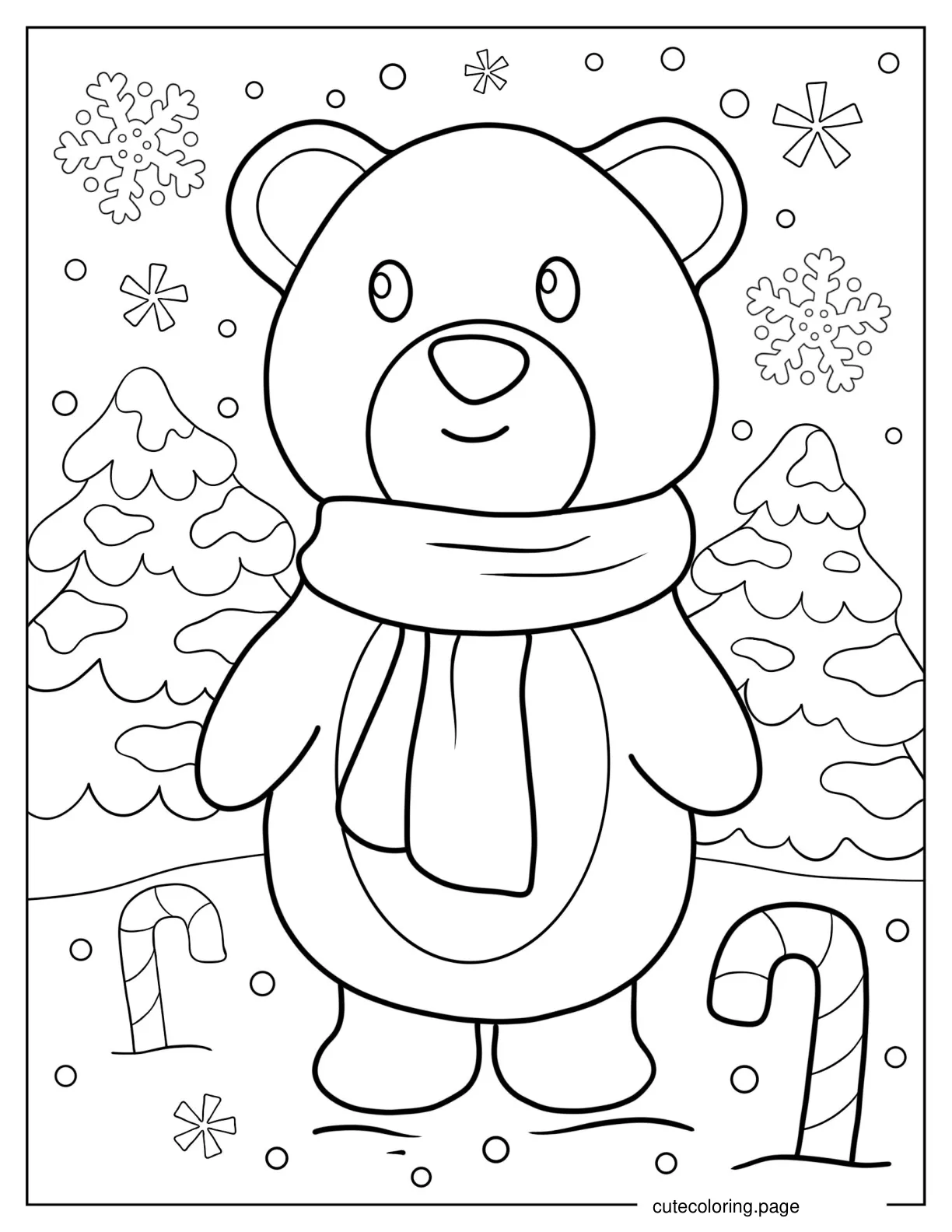 Polar Bear Wearing Scarf In Winter Coloring Sheet For Kids coloring page