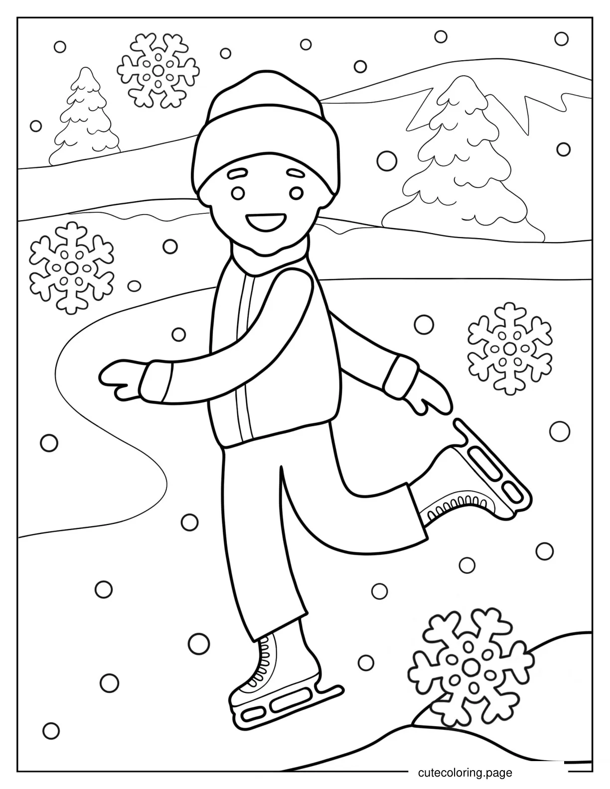 Simple Cartoon Boy Skating In Winter coloring page