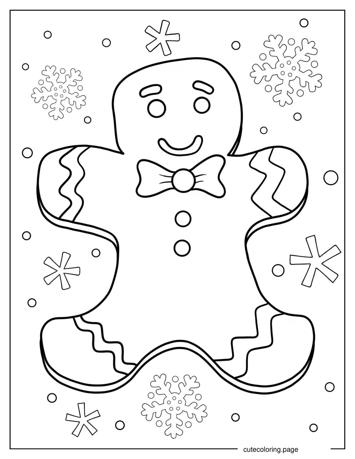 Simple Gingerbread Man With Snowflakes coloring page