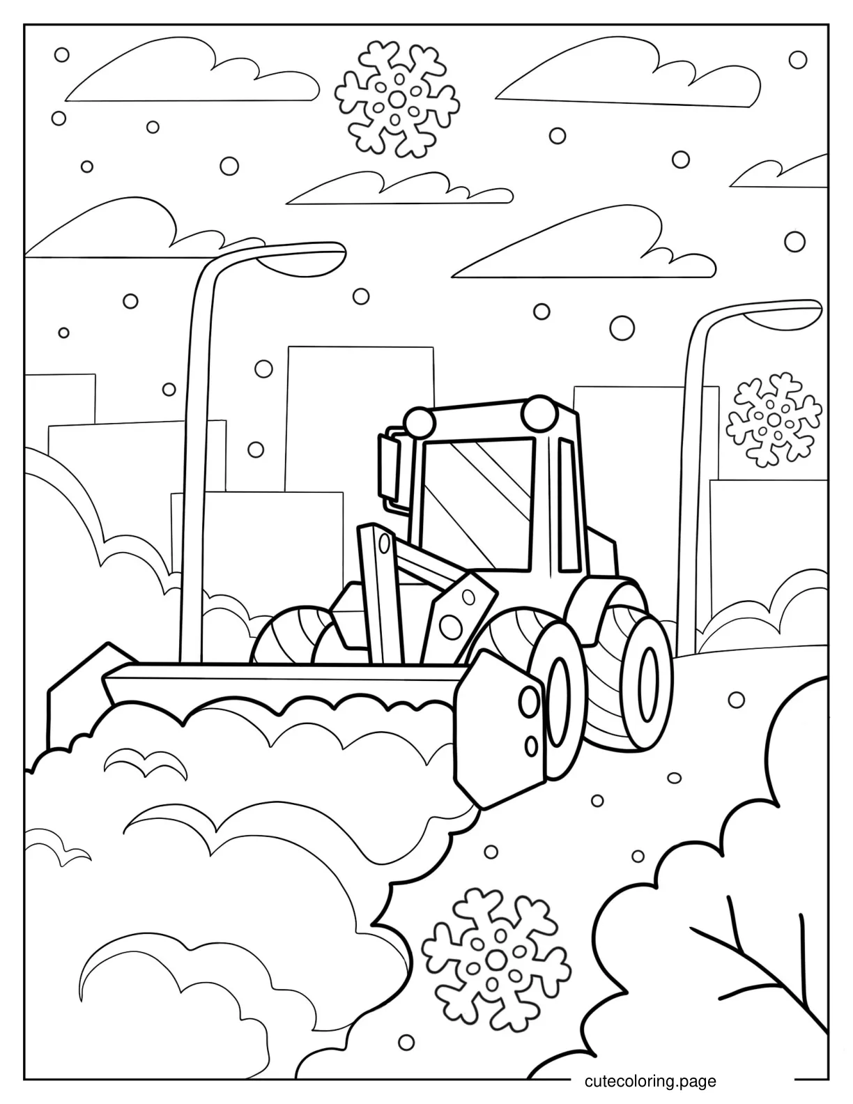 Skid Steer Removing Snow In Winter Coloring Sheet coloring page