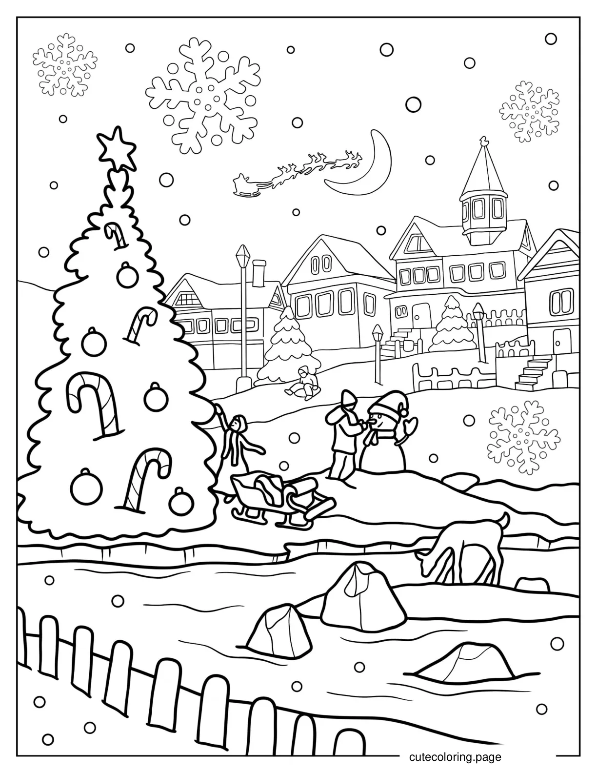 Snowy Christmas Day Outdoors Coloring Page coloring page