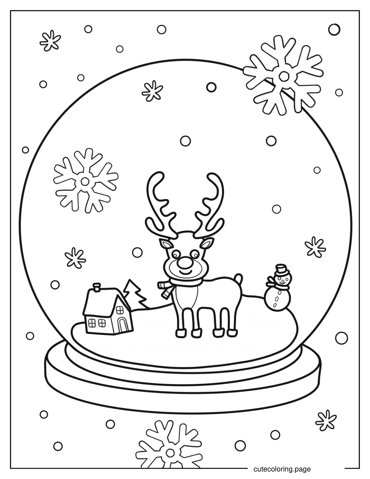 Winter Snow Globe With Reindeer coloring page