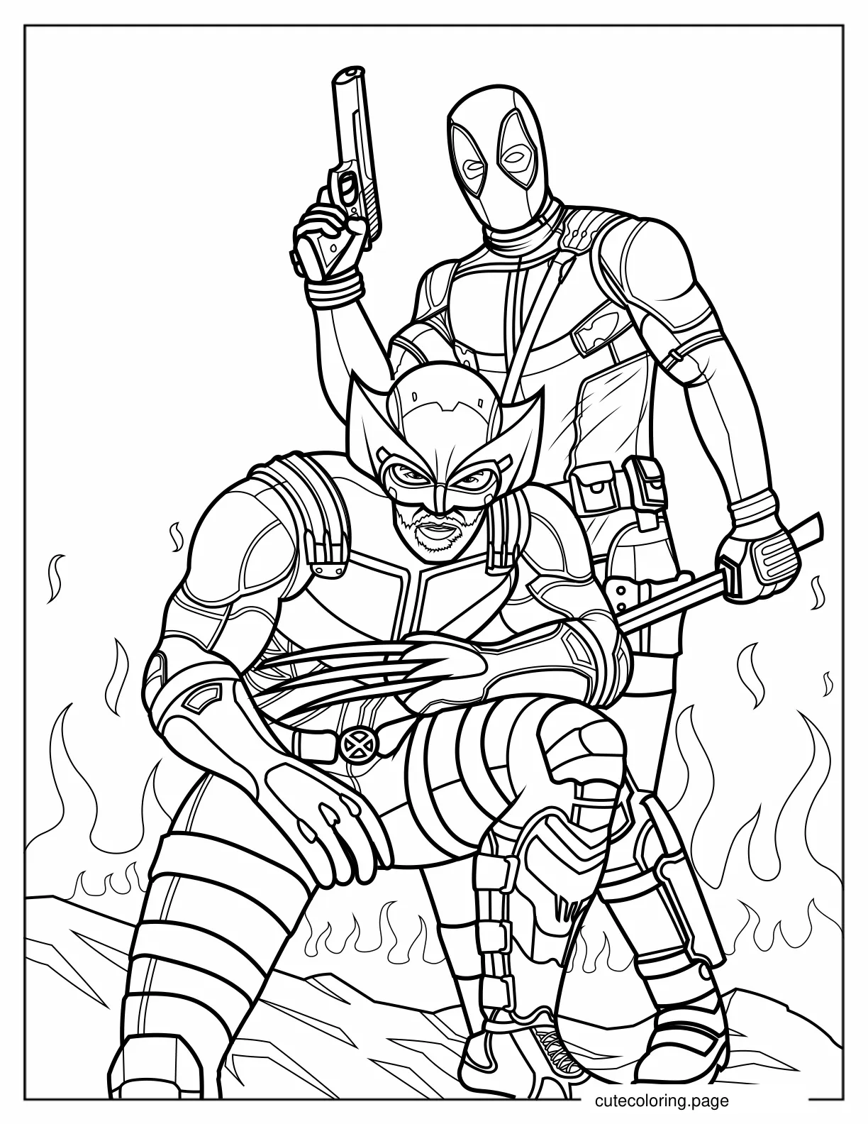 Coloring Sheet Of Wolverine With Deadpool coloring page