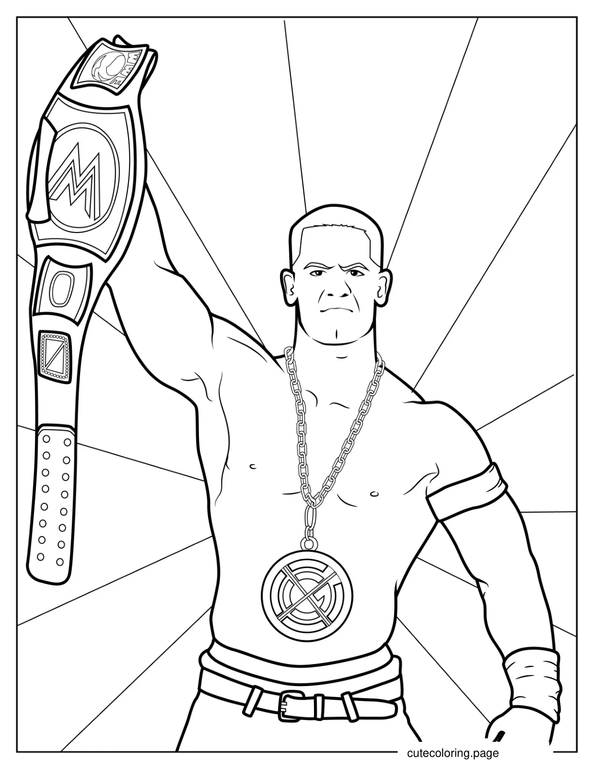 John Cena Holding WWE Championship Belt coloring page