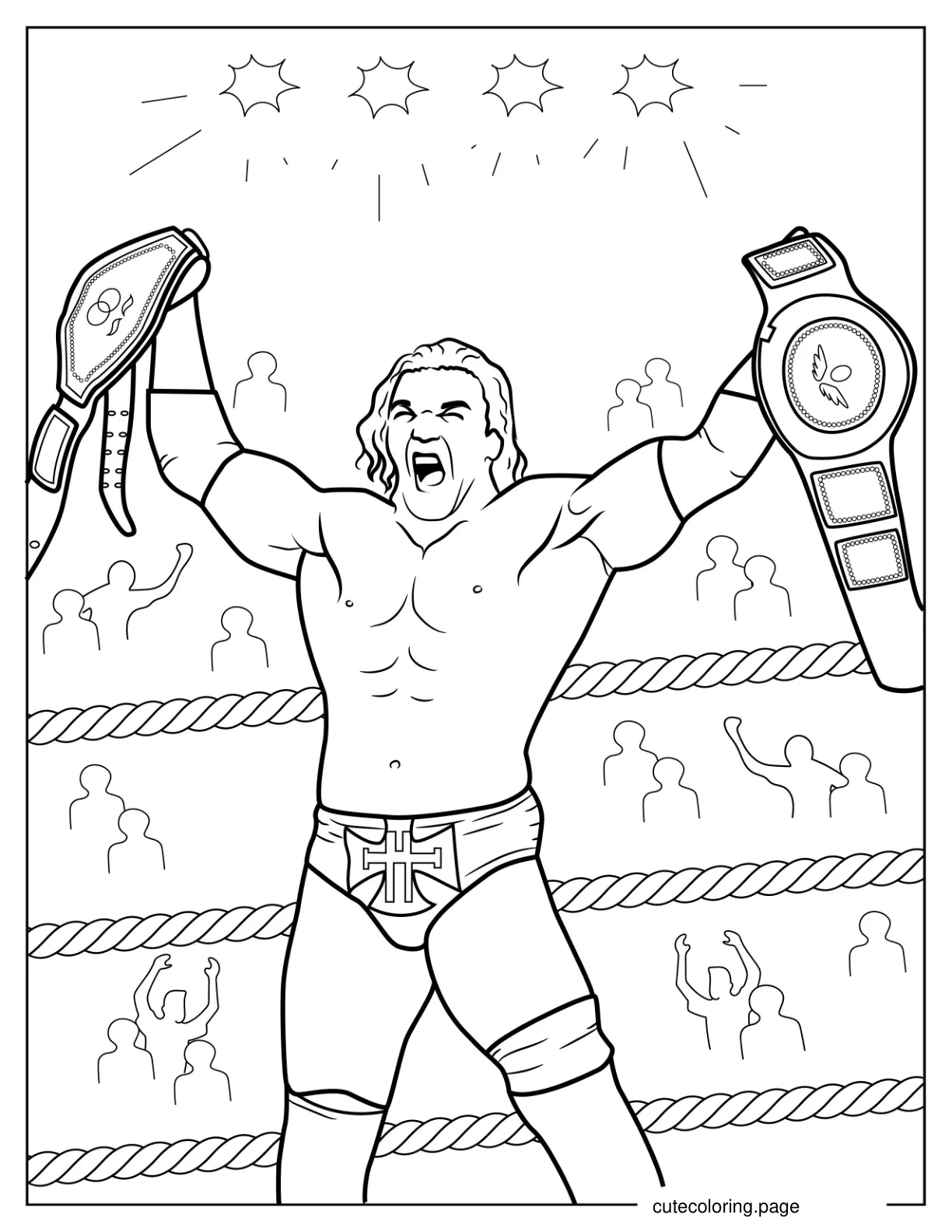 Triple H Holding Two Belts To Color coloring page