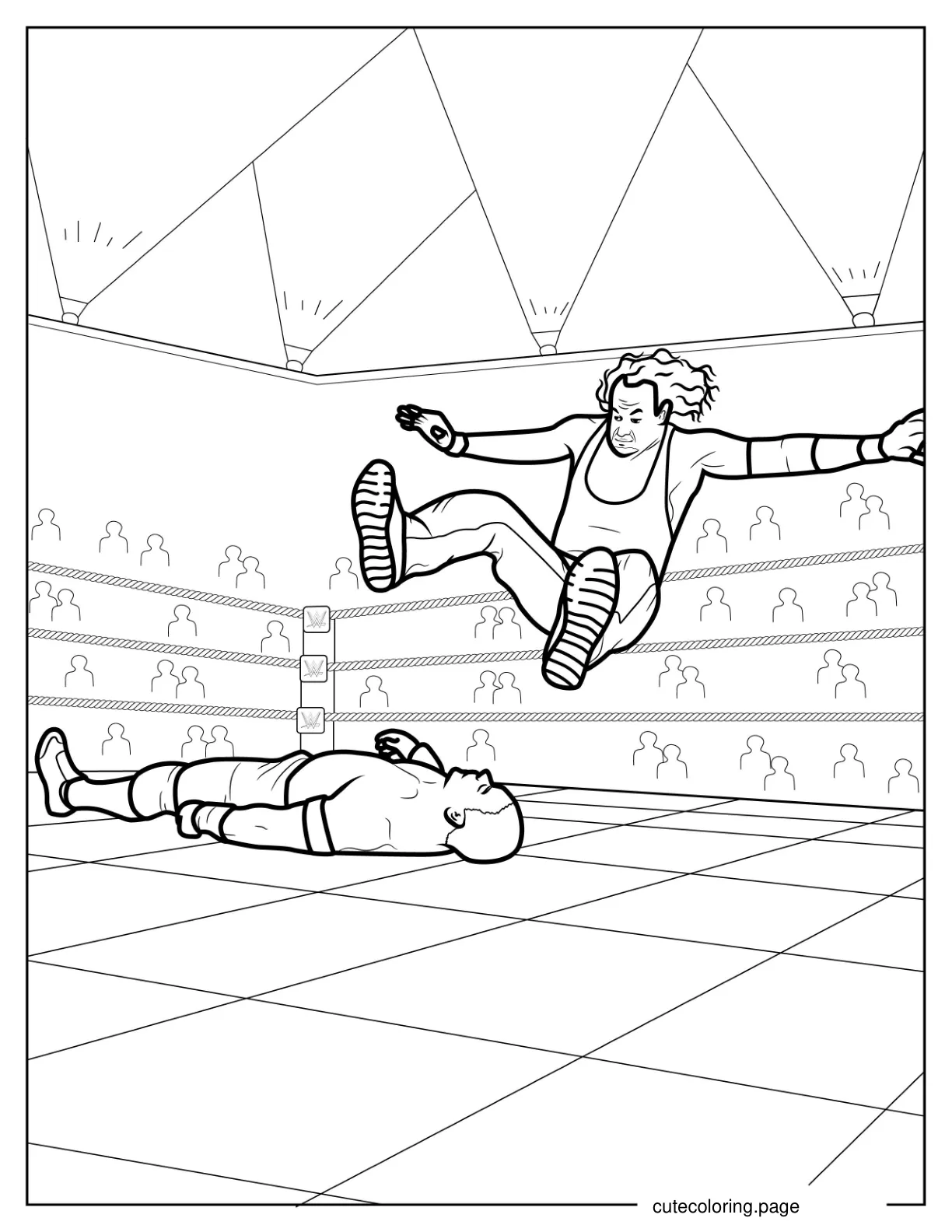 WWE Wrestler Jumping On Oponent coloring page