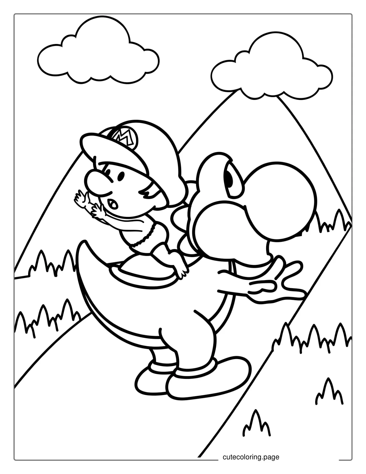 Baby Mario Riding Yoshi Coloring coloring page