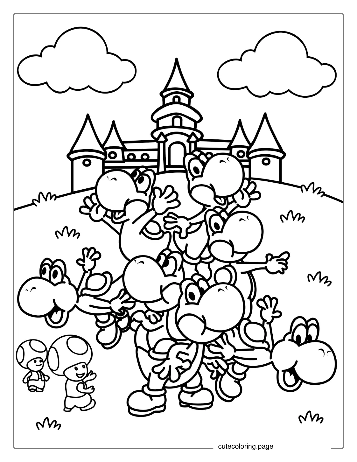 Multiple Yoshi Dragons With Toad Coloring coloring page