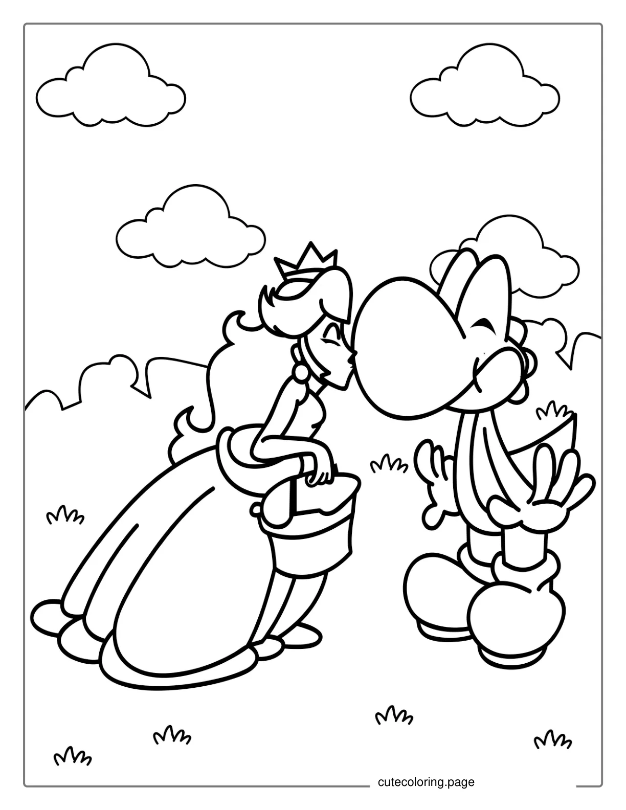 Yoshi Being Kissed By Princess Peach Coloring coloring page