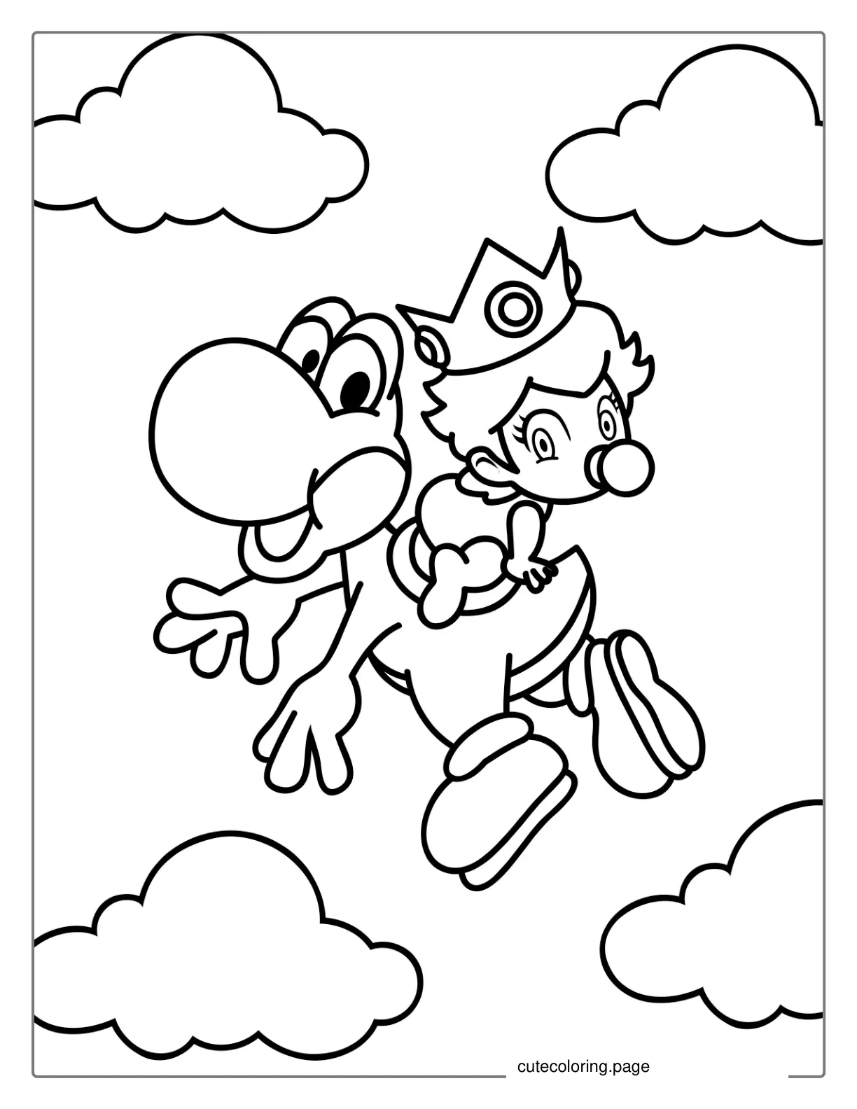 Yoshi With Baby Princess Peach Coloring For Kids coloring page