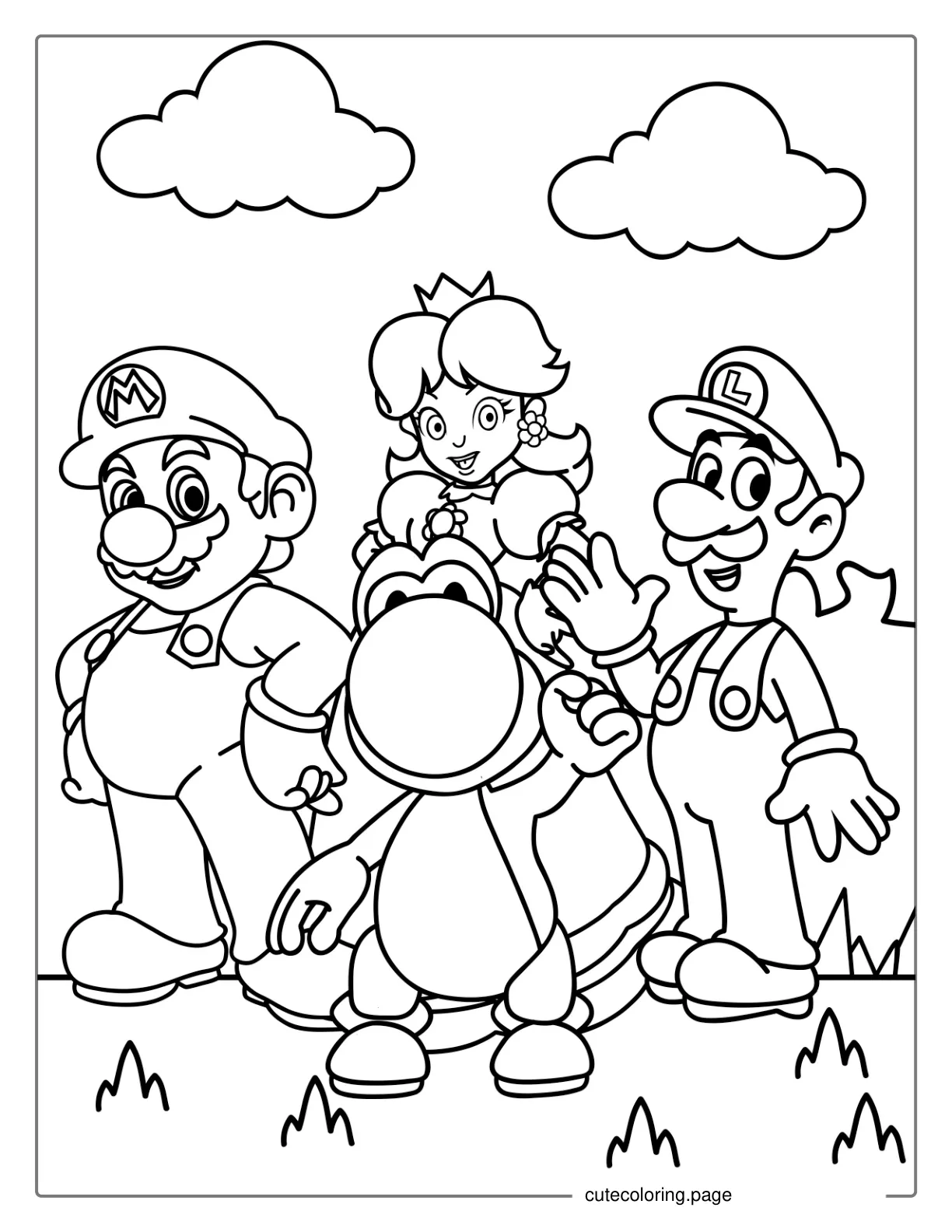 Yoshi With Peach Mario And Luigi Coloring coloring page