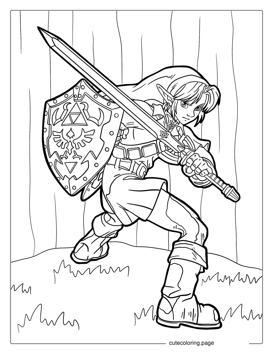 Coloring Page Of Link Holding Sword And Shield coloring page