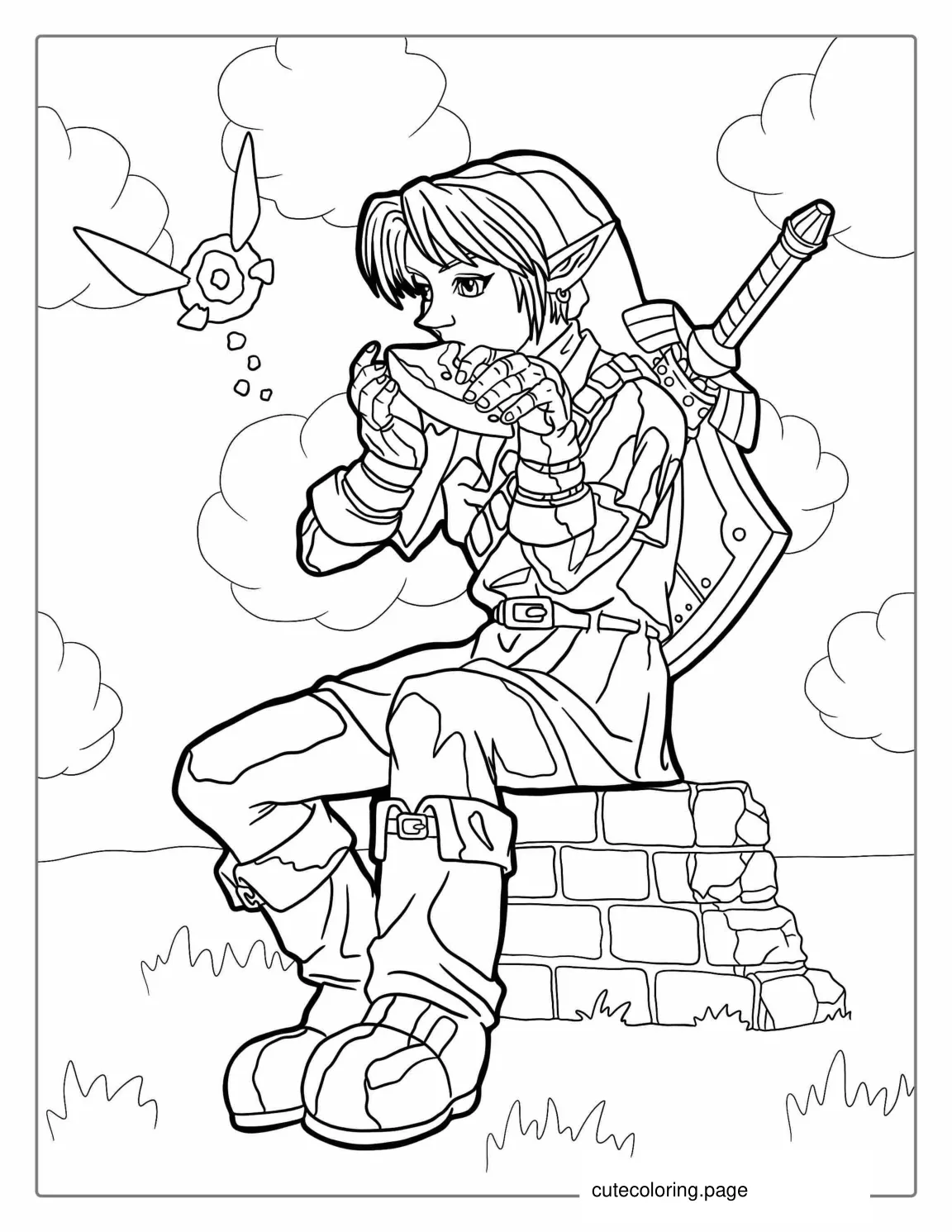 Coloring Page Of Link Playing Ocarina coloring page