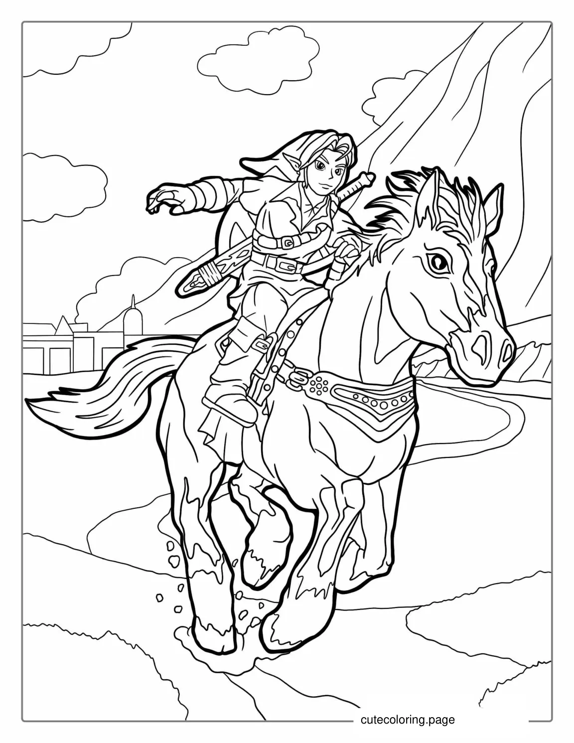 Link Riding A Horse Epona Coloring Page coloring page