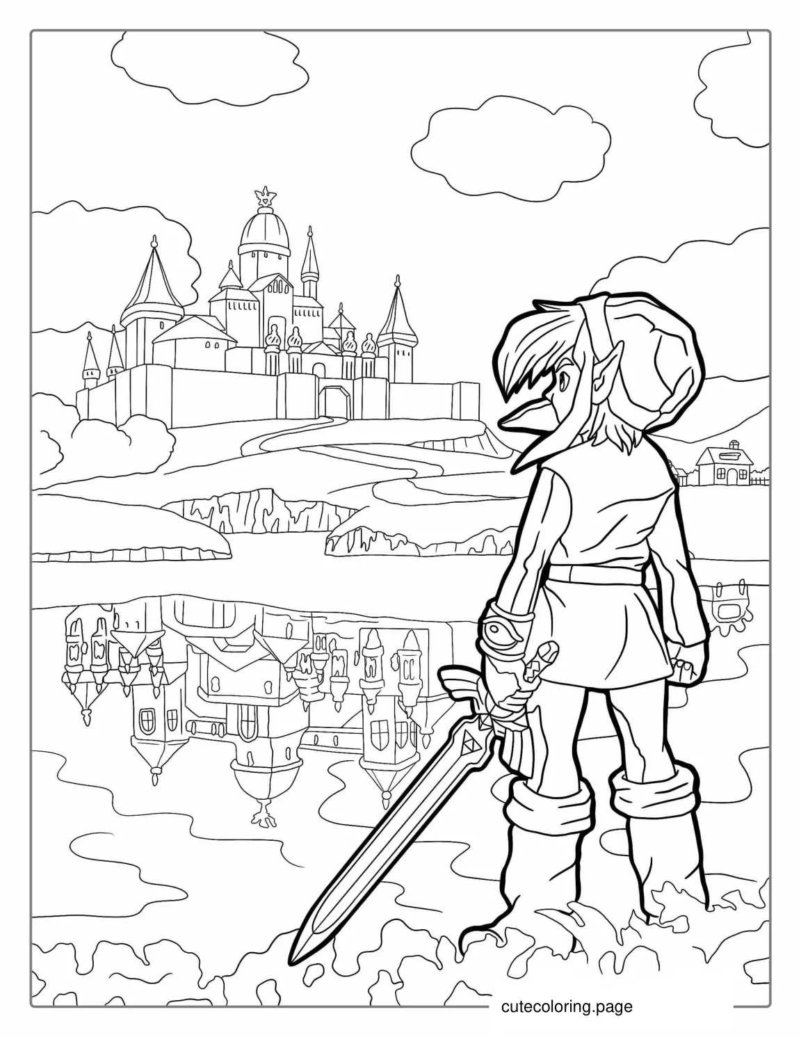 Link Standing In Front Of Hyrule Castle Coloring Page coloring page